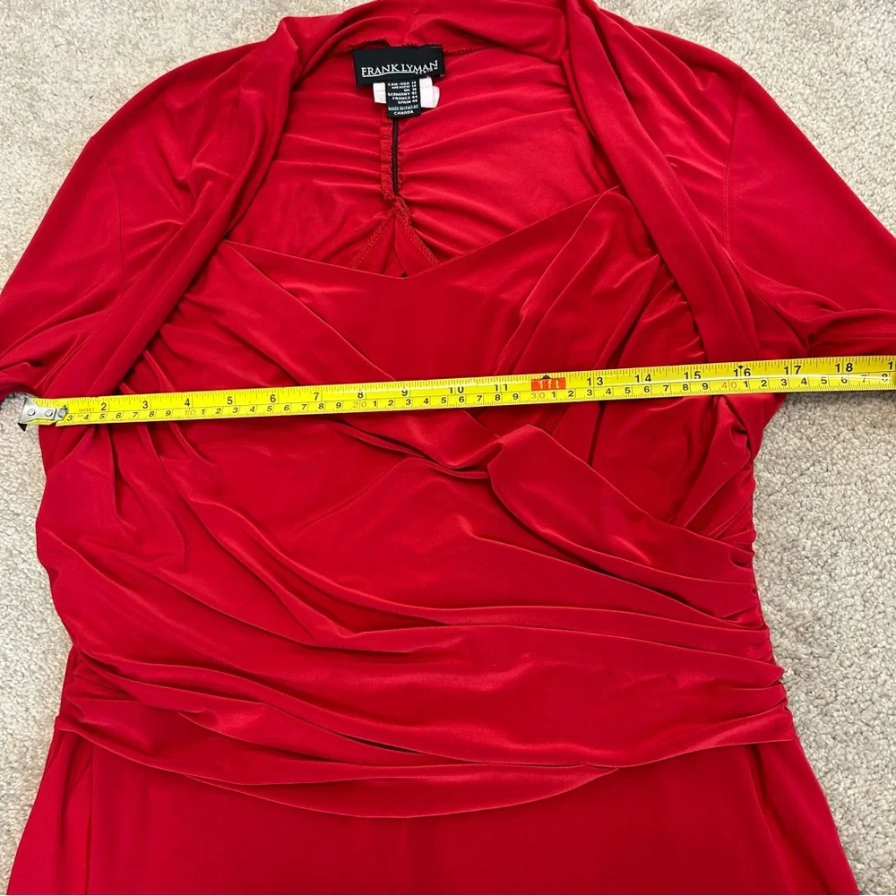 Frank Lyman red CrissCross-Front ruched jersey midi Dress Sz 14 open back - Picture 6 of 12
